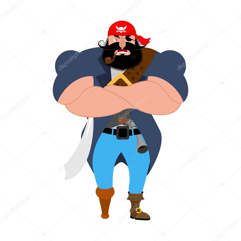 Angry strong pirate. Powerful big buccaneer. Vector illustration