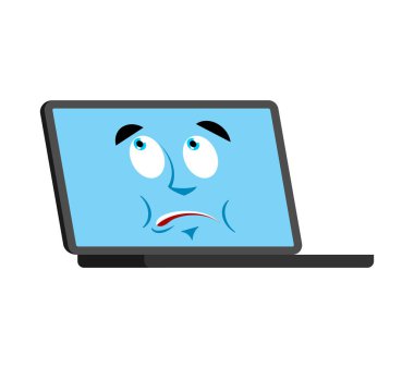 Dizüstü karışık emoji yüz avatar bilmiyor. Bilgisayar perple