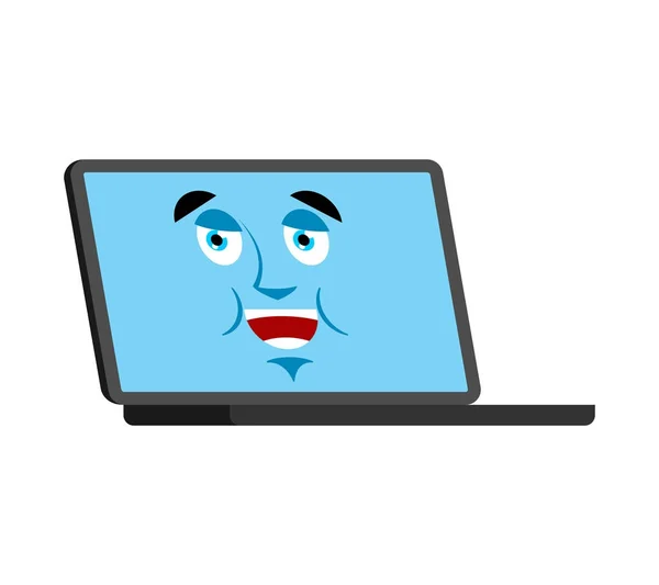 Laptop Happy emoji cara avatar. Emociones afortunadas. Queso de PC — Archivo Imágenes Vectoriales