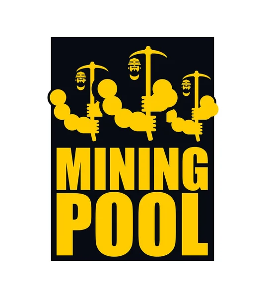 Logotipo da piscina de mineração. Extração de Bitcoin Crypto Moedas. Trabalhadores —  Vetores de Stock