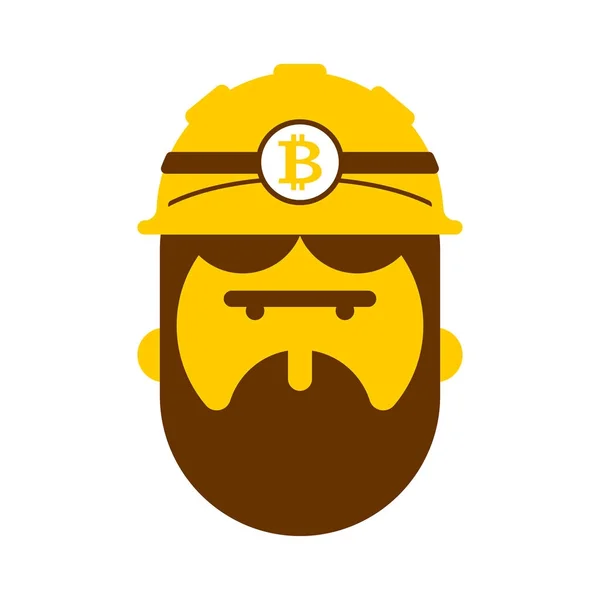 Miner face. Mining Bitcoin Crypto Currencies. Worker vector illu — Stock Vector