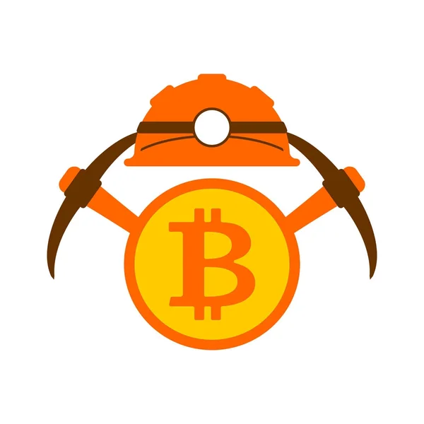 Bányász logó. Valuták Bitcoin Crypto bányászat. Alkalmazott pickax — Stock Vector