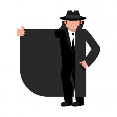 Smuggler selling something. Cloak-seller isolated. Dealer in hat clipart