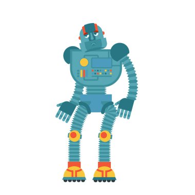 Robot üzgün. Cyborg kederli duygular. Robot adam sıkıcı. Ben vektör