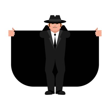 Smuggler selling something. Cloak-seller isolated. Dealer in hat clipart