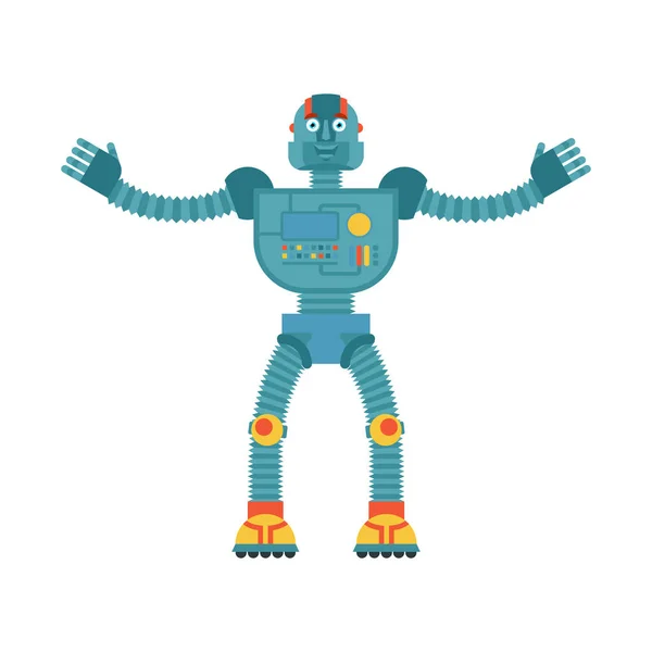 Robot gelukkig. Cyborg vrolijk emoties. Robotic man Joyful. Vector ik — Stockvector