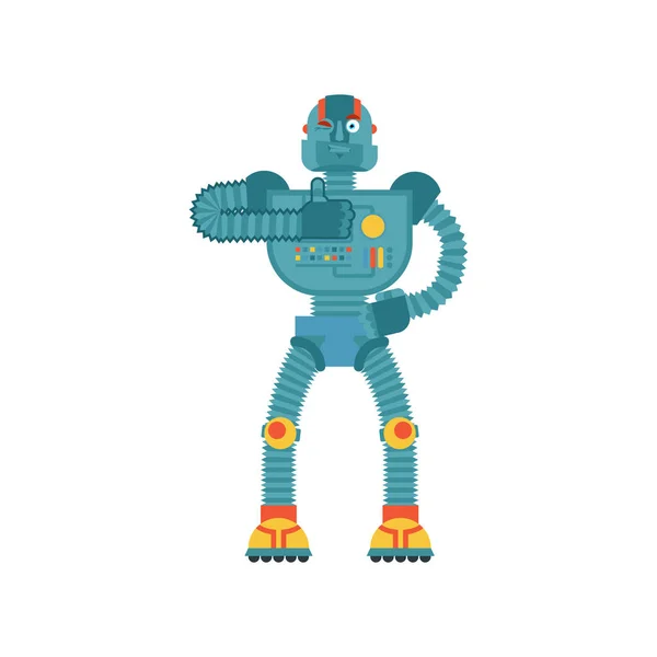 Robot thumbs up ve kırpmak. Cyborg mutlu emoji. Robot adam Vecto — Stok Vektör