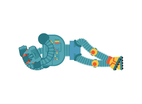 Robot durmiendo. Cyborg emociones dormidas. Hombre robótico inactivo. Vec — Vector de stock