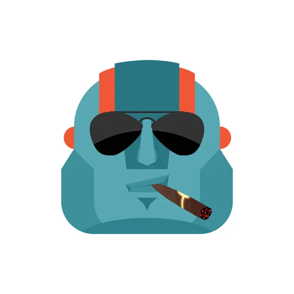 Robot Cool avatar serio di emozioni. Cyborg fumare sigaro emoj — Vettoriale Stock