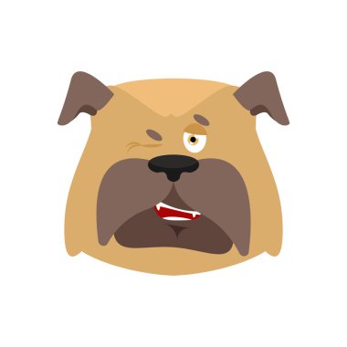 Köpek wink emoji. Evde beslenen hayvan neşeli duygular. Bulldog Joyful. Vektör illus