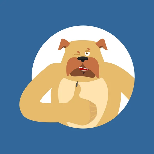 Cane pollice in su e ammicca. Animale domestico emoji felice. Bulldog Vector illustr — Vettoriale Stock