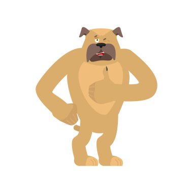 Köpek thumbs up ve kırpmak. Evde beslenen hayvan mutlu emoji. Bulldog vektör illustr
