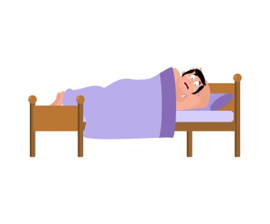 korkmuş adam yatakta uyur. korkunç bir rüya gördüm. Vektör illustr