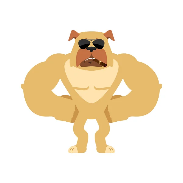 Dog Strong Cool en serio. Emoji de cigarro para mascotas. Bulldog estricto — Vector de stock
