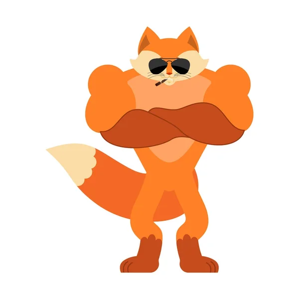 Fox Strong Cool en serio. Animal fumar cigarro emoji. Ella-zorro str — Vector de stock