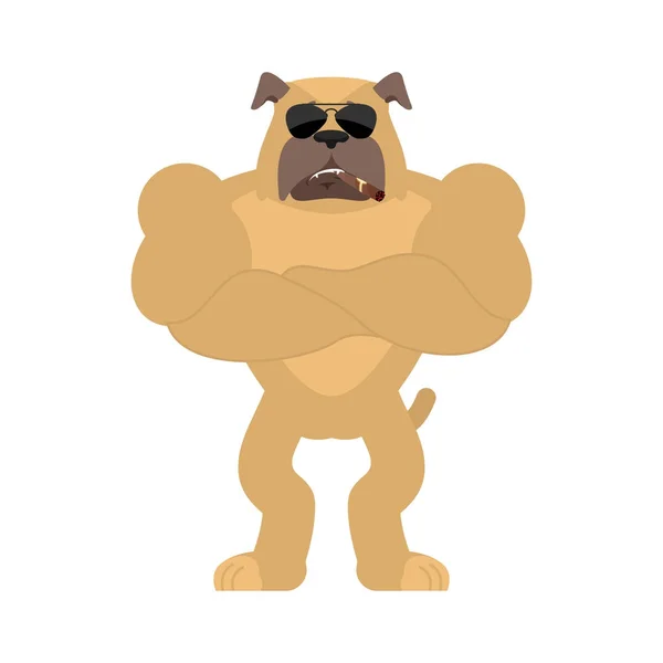 Hond Strong Cool ernstige. Huisdier emoji sigaar roken. Bulldog strikte — Stockvector