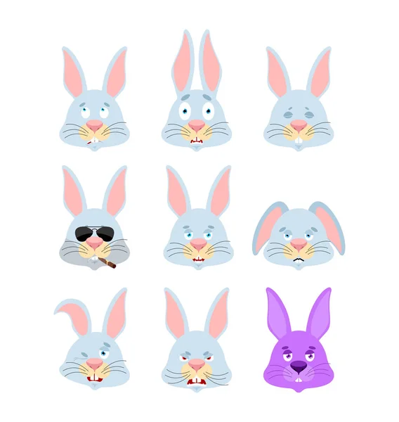 Kaninchen setzen Emoji-Avatar. traurig und wütend. schuldig und schlafend — Stockvektor