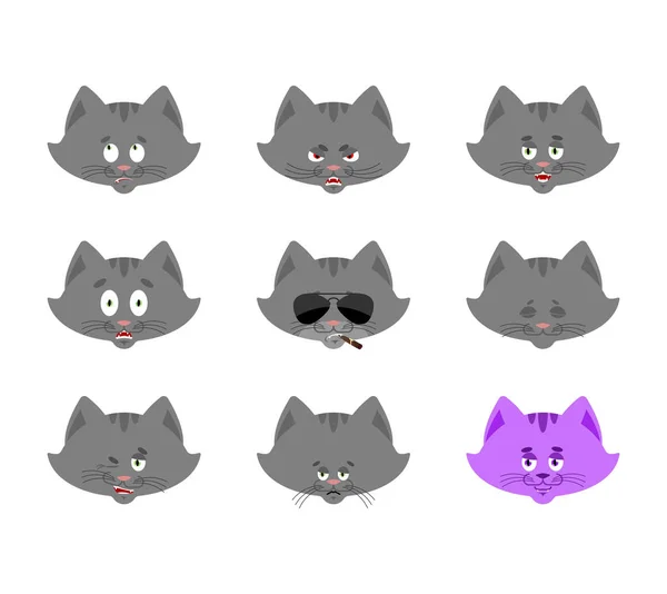 Cat set emoji avatar. sad and angry face. guilty and sleeping. P — Stock Vector