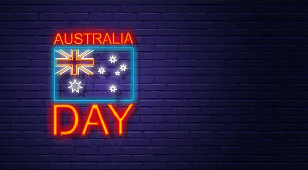 Australië dag. Neon teken op bakstenen muur. Australische nationale Holi — Stockvector