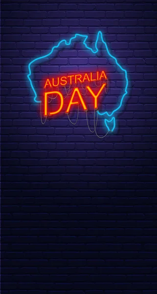 オーストラリア建国記念日。レンガの壁にネオンサインします。オーストラリアの地図。」とスシル — ストックベクタ
