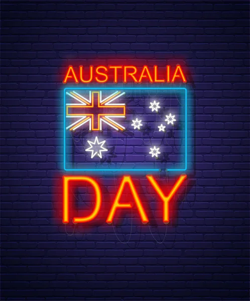 Australië dag. Neon teken op bakstenen muur. Australische nationale Holi — Stockvector