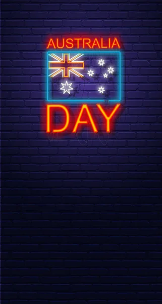 Australië dag. Neon teken op bakstenen muur. Australische nationale Holi — Stockvector