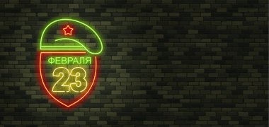 23 Şubat. Anavatan gün savunucuları. Neon işareti ve yeşil br