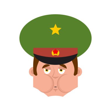 Rus subayı hasta mide bulantısı emoji. Asker yüz Nauseating duyg