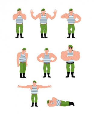 Rus askeri pozlar ayarlayın. Hava indirme birlikleri mutlu ve yoga. Parat