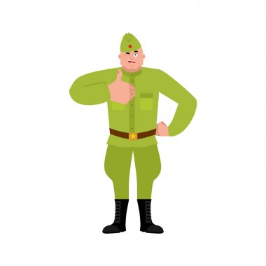 Sovyet askeri thumbs up ve kırpmak. Retro Rus savaşçı mutlu.