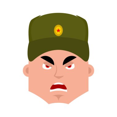 Rus askeri kızgın emoji. Savaşçı kötü duygular avatar. Toplam