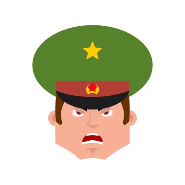 Rus subay kızgın emoji. Asker kötü duygular avatar. Toplam