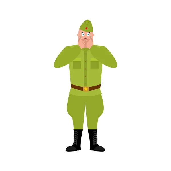 Soviet soldier scared OMG.  Retro Russian warrior  Oh my God emo — Stock Vector