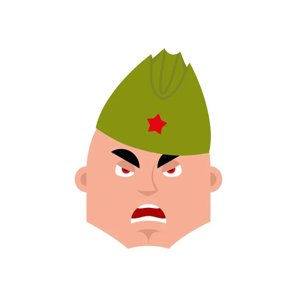 Un soldado soviético enojado emoji. Retro ruso guerrero malas emociones — Vector de stock