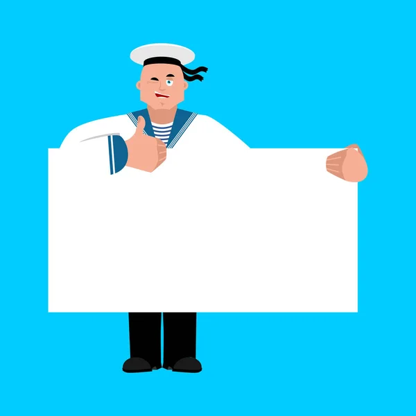 Sailor holding banner blank. Russian soldier seafarer and white — Stock Vector