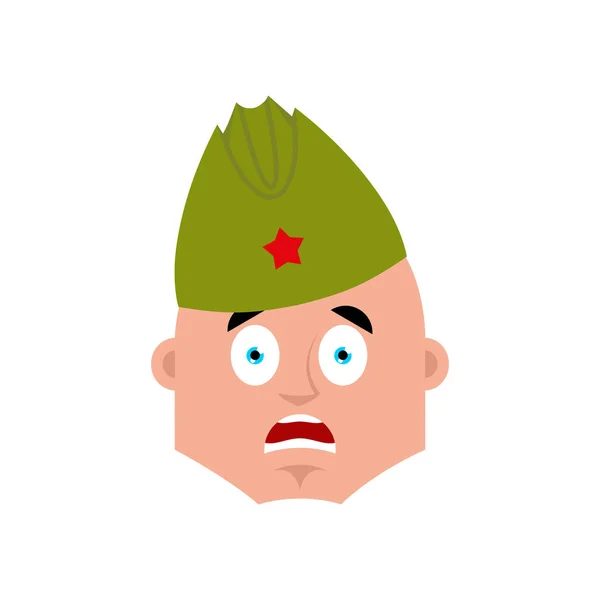 ソ連兵は、Omg を怖がっています。レトロなロシア戦士オハイオ州私の神のエモ — ストックベクタ