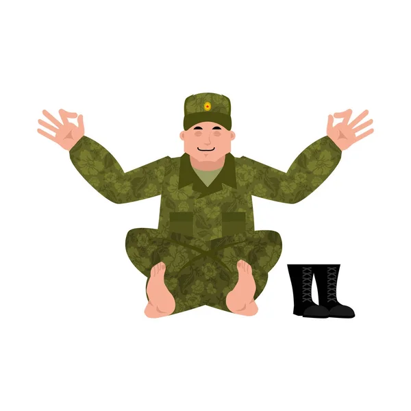 Russian soldier yoga. Warrior yogi. Relaxation and meditation Mi — Stock Vector