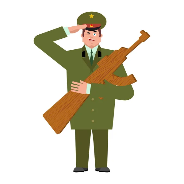 Russian soldier and Wood gun toys. Military holiday in Russia. I — Stock Vector
