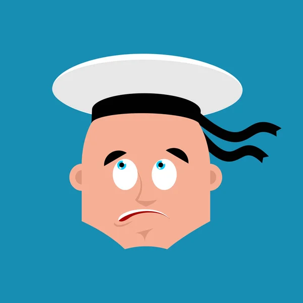 Sailor confused emoji oops. Russian soldier seafarer perplexed e — Stock Vector