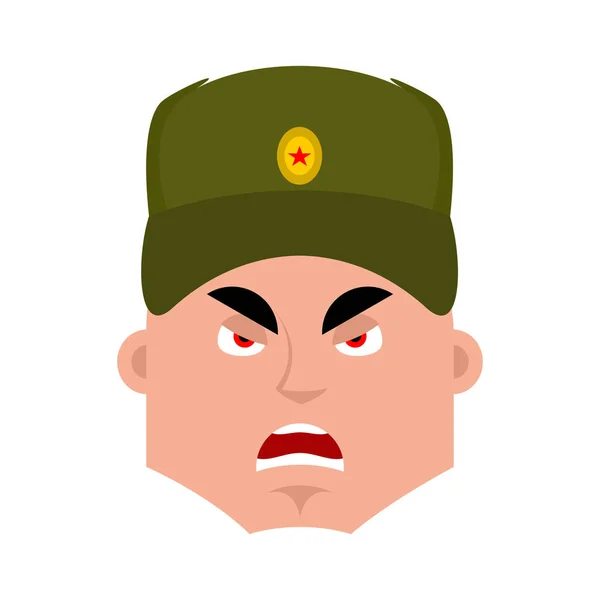 Rysk soldat arg emoji. Warrior onda känslor avatar. aggress — Stock vektor