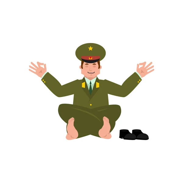 Oficial ruso yogui. Yoga de soldado. Relajación y meditación Mi — Vector de stock