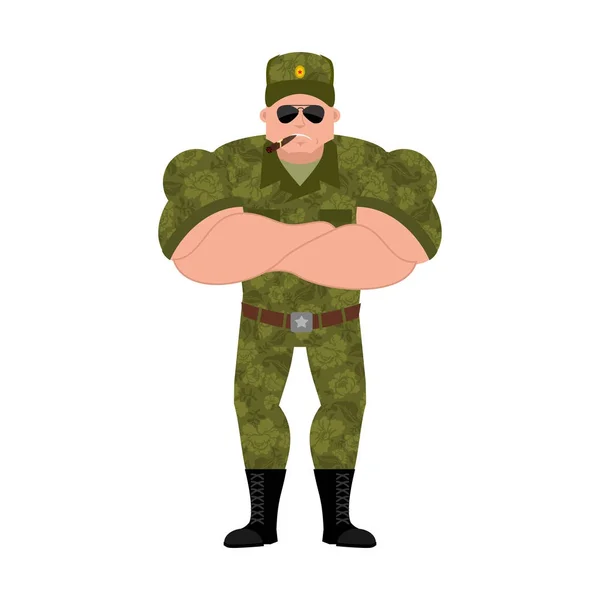 Soldado russo Strong Cool sério. Guerreiro fumar charuto emoji — Vetor de Stock