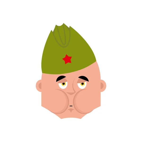 苏联战士病态恶心表情。复古俄罗斯战士脸瑙甘文维 — 图库矢量图片