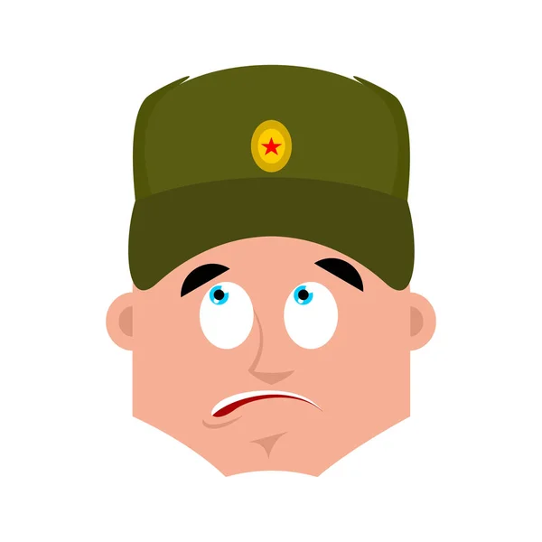 Rysk soldat förvirrad emoji oops. Warrior förbryllade känslor. — Stock vektor