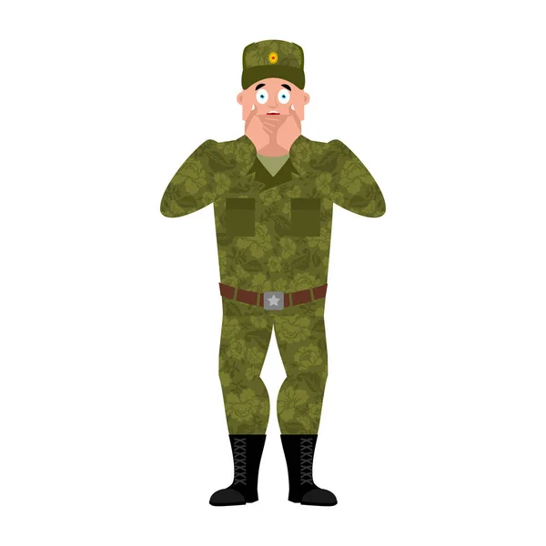 Soldado russo assustado OMG. Guerreiro Oh minha emoção de Deus. Frightene. —  Vetores de Stock