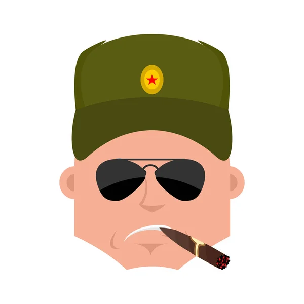 Russian soldier Cool serious avatar of emotions. Warrior smoking — Stock Vector