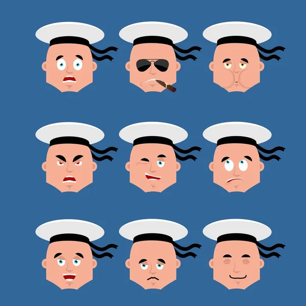 Sailor set emoji avatar. cara triste y enojada. culpable y durmiendo — Vector de stock