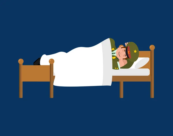 L'agente russo dorme sul letto. Soldato addormentato. Militari dormienti — Vettoriale Stock