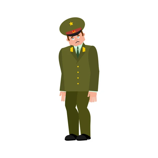 Russian Officer sad. Soldier sorrowful. Dull Military in Russia. — Stock Vector