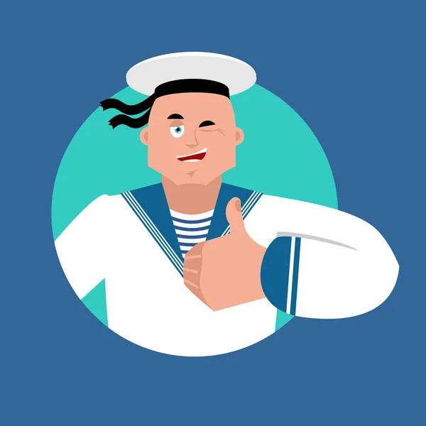 水手竖起大拇指, 眨眨眼。俄罗斯士兵海员快乐表情 — 图库矢量图片